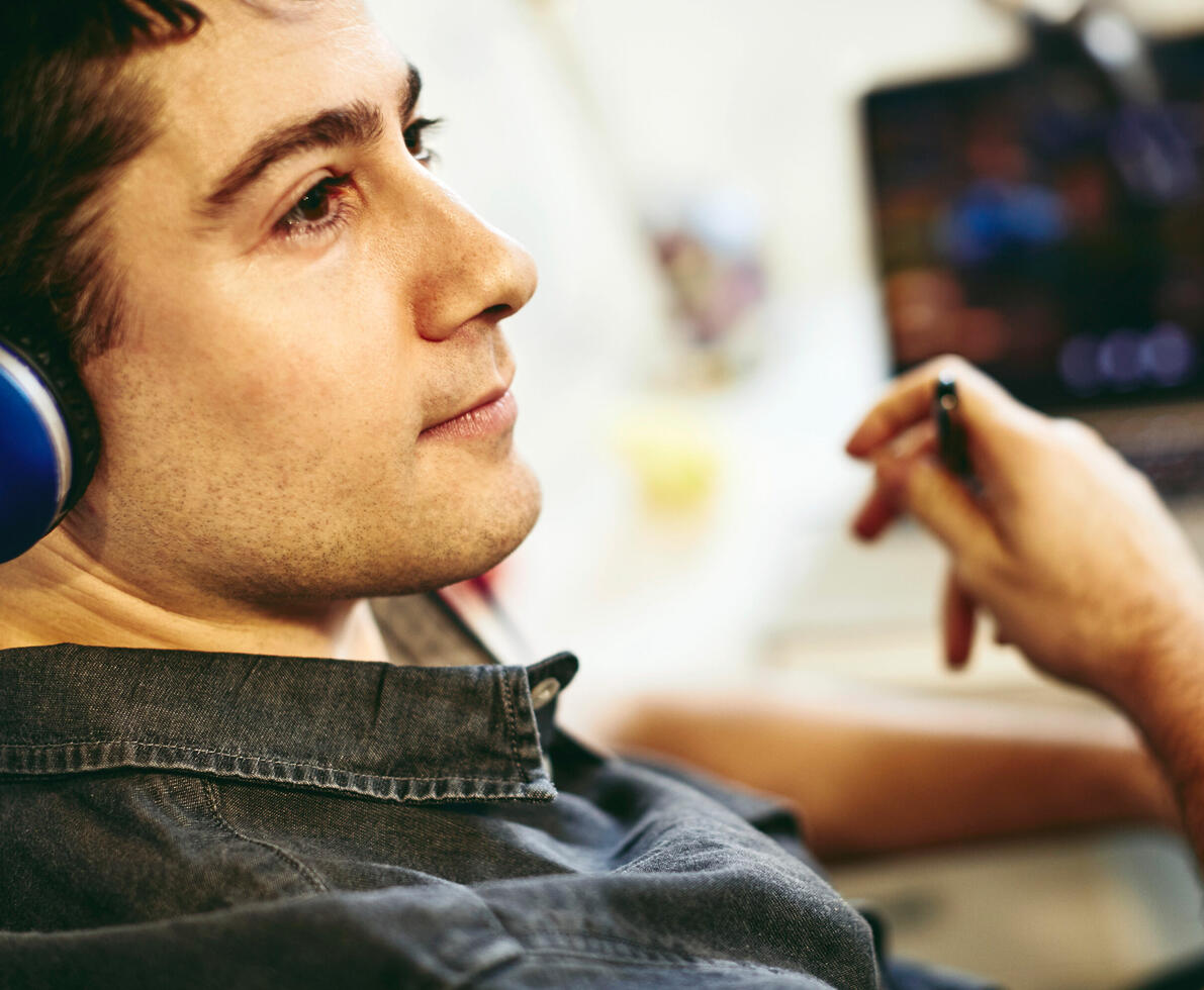 A man wearing headphones